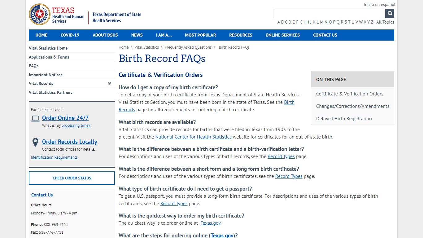 Birth Record FAQs - Texas Department of State Health Services